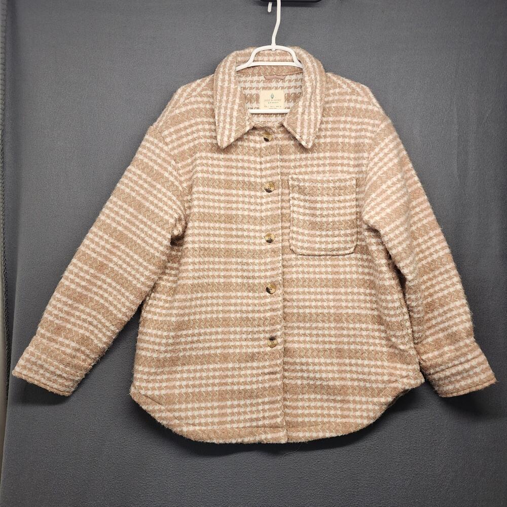 Jade Ivory 26 International Shacket Shirt Jacket Women Large Neutral Houndstooth